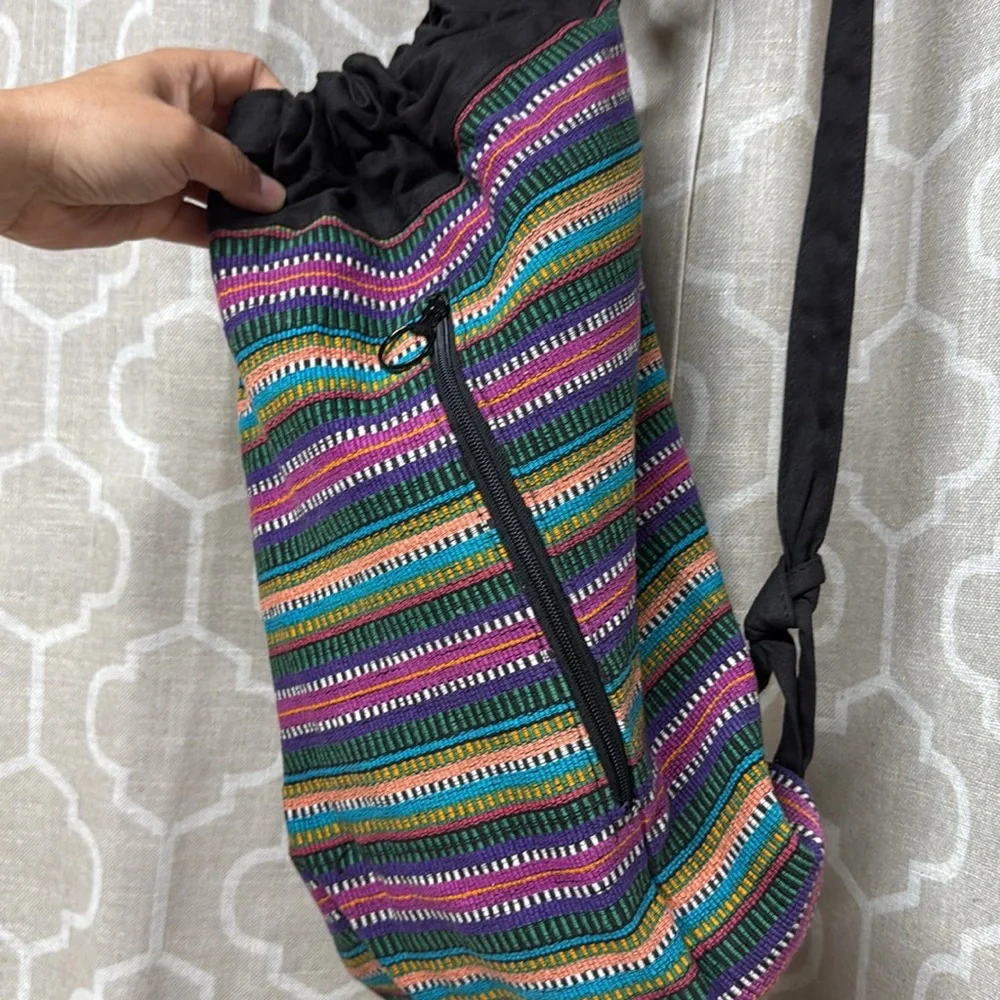 Colorful ethnic boho travel cotton printed drawstring Striped backpack